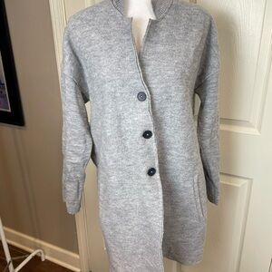 J Jill Merino Wool Gray Button-Up Long Line Cardigan